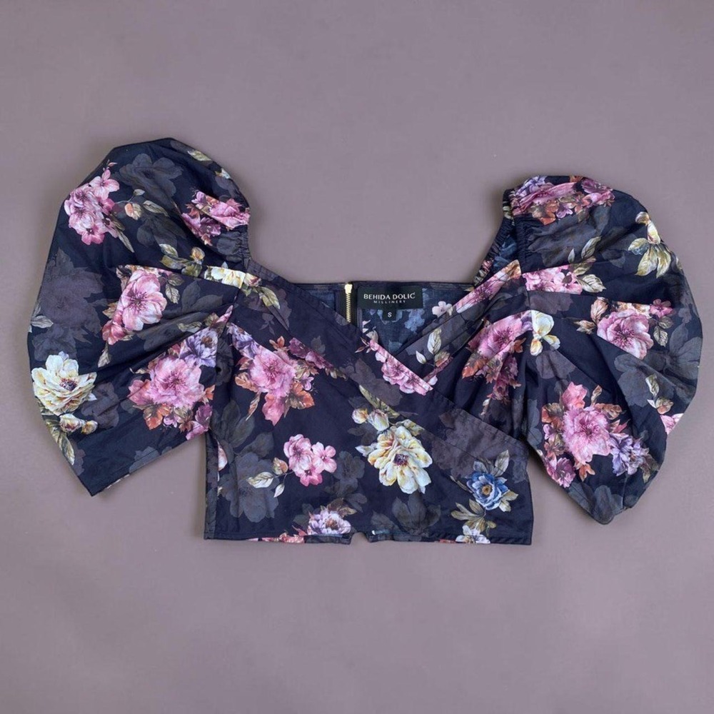 Behida Dolic Moody Floral Puff Sleeve Crop Top Size S
